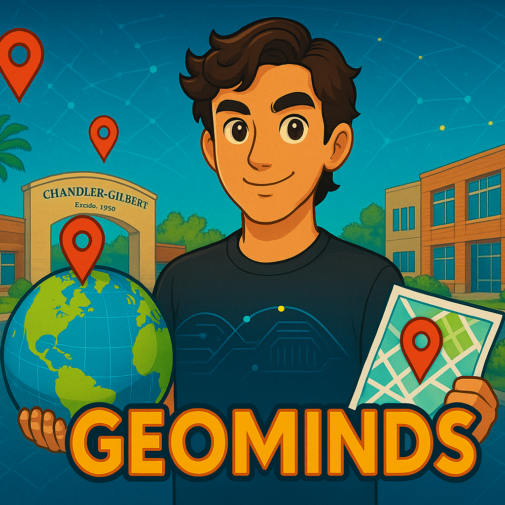 GeoMinds Logo Student with Globe and Map
